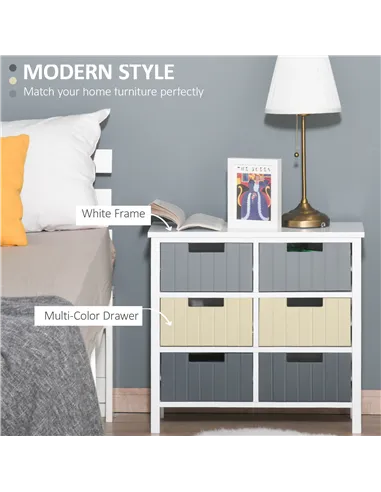 HOMCOM 6 Drawer Storage Tower, Dresser Chest with Wood Top, Organiser Unit for Closets Bedroom Nursery Room Hallway