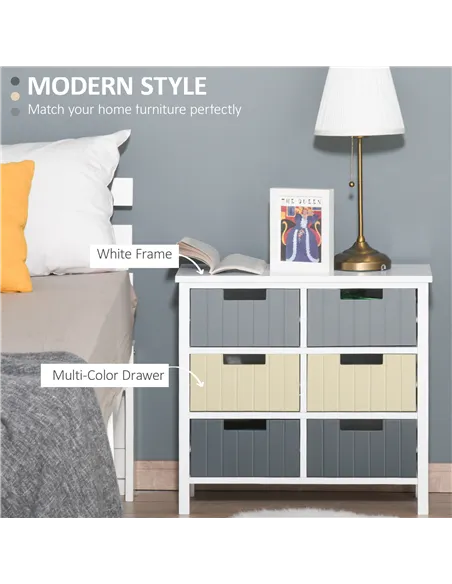 HOMCOM 6 Drawer Storage Tower, Dresser Chest with Wood Top, Organiser Unit for Closets Bedroom Nursery Room Hallway