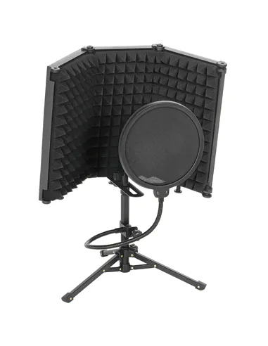 HOMCOM Studio Microphone Isolation Shield with Pop Filter and Tripod Stand, Foldable Adjustable Recording Studio Equipment, 3-Pa
