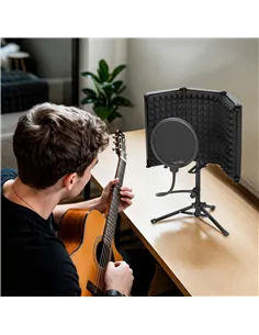 HOMCOM Studio Microphone Isolation Shield with Pop Filter and Tripod Stand, Foldable Adjustable Recording Studio Equipment, 3-Pa 2