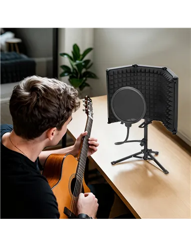 HOMCOM Studio Microphone Isolation Shield with Pop Filter and Tripod Stand, Foldable Adjustable Recording Studio Equipment, 3-Pa