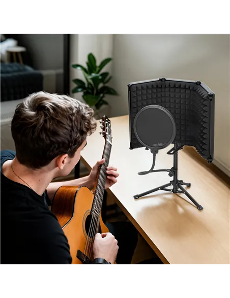 HOMCOM Studio Microphone Isolation Shield with Pop Filter and Tripod Stand, Foldable Adjustable Recording Studio Equipment, 3-Pa