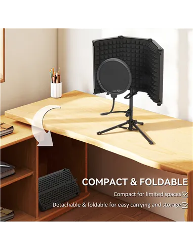 HOMCOM Studio Microphone Isolation Shield with Pop Filter and Tripod Stand, Foldable Adjustable Recording Studio Equipment, 3-Pa