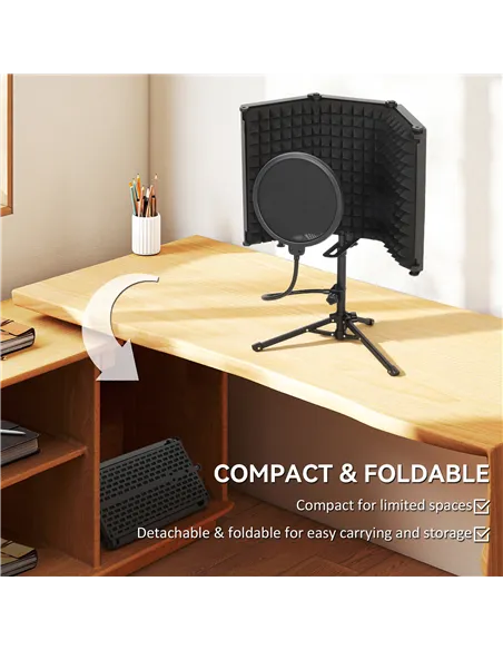 HOMCOM Studio Microphone Isolation Shield with Pop Filter and Tripod Stand, Foldable Adjustable Recording Studio Equipment, 3-Pa