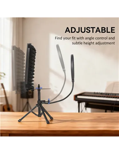 HOMCOM Studio Microphone Isolation Shield with Pop Filter and Tripod Stand, Foldable Adjustable Recording Studio Equipment, 3-Pa