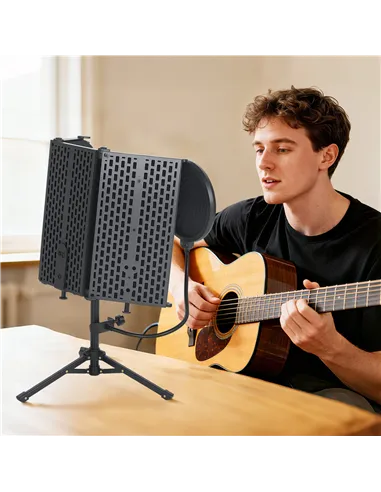 HOMCOM Studio Microphone Isolation Shield with Pop Filter and Tripod Stand, Foldable Adjustable Recording Studio Equipment, 3-Pa