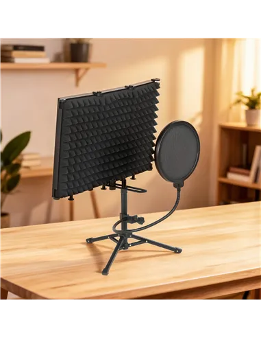 HOMCOM Studio Microphone Isolation Shield with Pop Filter and Tripod Stand, Foldable Adjustable Recording Studio Equipment, 3-Pa