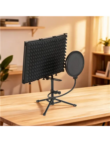HOMCOM Studio Microphone Isolation Shield with Pop Filter and Tripod Stand, Foldable Adjustable Recording Studio Equipment, 3-Pa