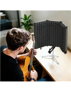 HOMCOM Studio Microphone Isolation Shield, Foldable Adjustable Recording Studio Equipment, 3-Panel High Density Absorbent Foam S 2