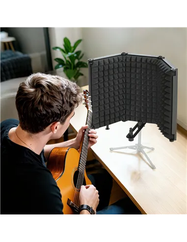 HOMCOM Studio Microphone Isolation Shield, Foldable Adjustable Recording Studio Equipment, 3-Panel High Density Absorbent Foam S