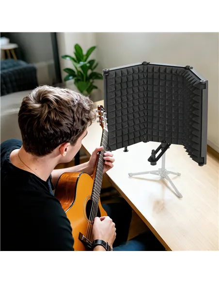 HOMCOM Studio Microphone Isolation Shield, Foldable Adjustable Recording Studio Equipment, 3-Panel High Density Absorbent Foam S