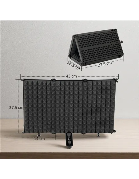 HOMCOM Studio Microphone Isolation Shield, Foldable Adjustable Recording Studio Equipment, 3-Panel High Density Absorbent Foam S