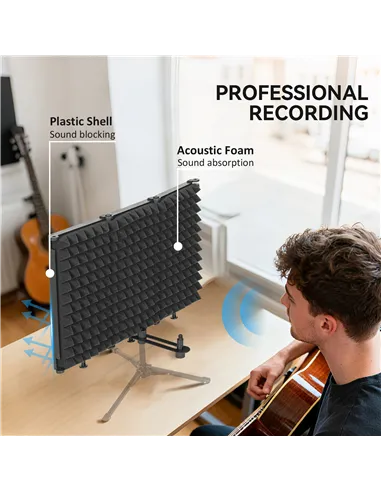 HOMCOM Studio Microphone Isolation Shield, Foldable Adjustable Recording Studio Equipment, 3-Panel High Density Absorbent Foam S