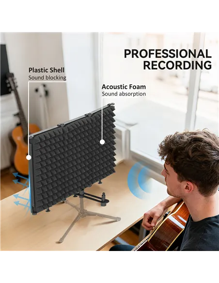 HOMCOM Studio Microphone Isolation Shield, Foldable Adjustable Recording Studio Equipment, 3-Panel High Density Absorbent Foam S