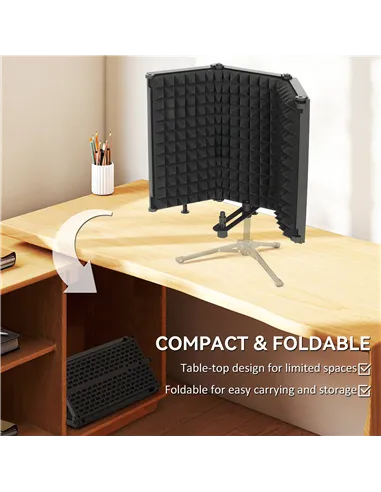 HOMCOM Studio Microphone Isolation Shield, Foldable Adjustable Recording Studio Equipment, 3-Panel High Density Absorbent Foam S