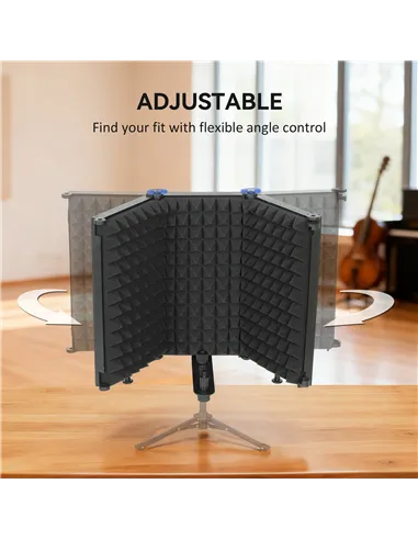 HOMCOM Studio Microphone Isolation Shield, Foldable Adjustable Recording Studio Equipment, 3-Panel High Density Absorbent Foam S