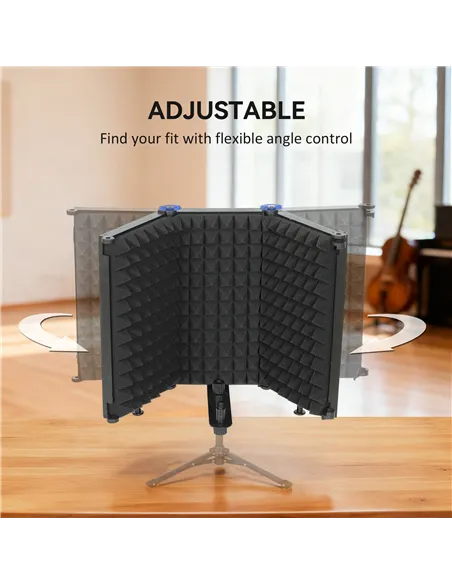 HOMCOM Studio Microphone Isolation Shield, Foldable Adjustable Recording Studio Equipment, 3-Panel High Density Absorbent Foam S