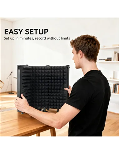 HOMCOM Studio Microphone Isolation Shield, Foldable Adjustable Recording Studio Equipment, 3-Panel High Density Absorbent Foam S