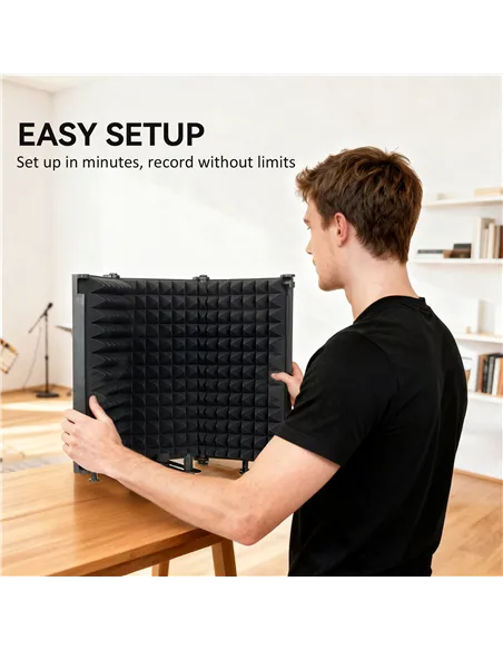 HOMCOM Studio Microphone Isolation Shield, Foldable Adjustable Recording Studio Equipment, 3-Panel High Density Absorbent Foam S