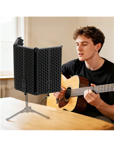 HOMCOM Studio Microphone Isolation Shield, Foldable Adjustable Recording Studio Equipment, 3-Panel High Density Absorbent Foam S