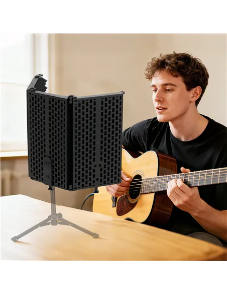 HOMCOM Studio Microphone Isolation Shield, Foldable Adjustable Recording Studio Equipment, 3-Panel High Density Absorbent Foam S