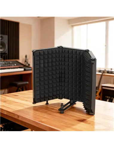 HOMCOM Studio Microphone Isolation Shield, Foldable Adjustable Recording Studio Equipment, 3-Panel High Density Absorbent Foam S