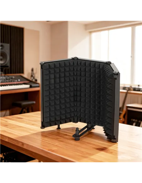 HOMCOM Studio Microphone Isolation Shield, Foldable Adjustable Recording Studio Equipment, 3-Panel High Density Absorbent Foam S