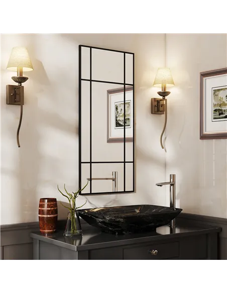 HOMCOM Decorative Grid Wall Mirror, with Back Hooks - Black