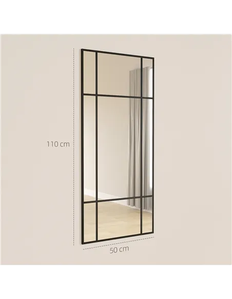 HOMCOM Decorative Grid Wall Mirror, with Back Hooks - Black