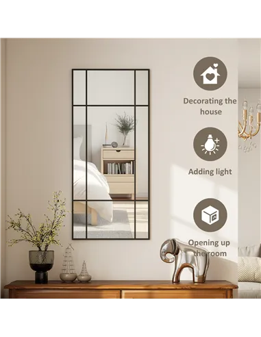 HOMCOM Decorative Grid Wall Mirror, with Back Hooks - Black