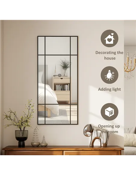 HOMCOM Decorative Grid Wall Mirror, with Back Hooks - Black