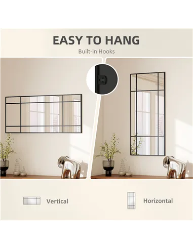 HOMCOM Decorative Grid Wall Mirror, with Back Hooks - Black
