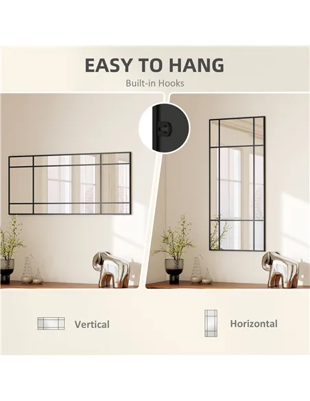 HOMCOM Decorative Grid Wall Mirror, with Back Hooks - Black