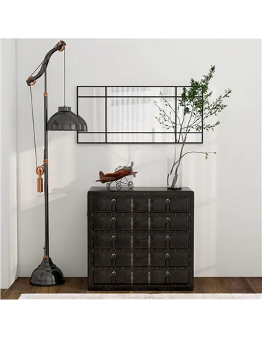 HOMCOM Decorative Grid Wall Mirror, with Back Hooks - Black