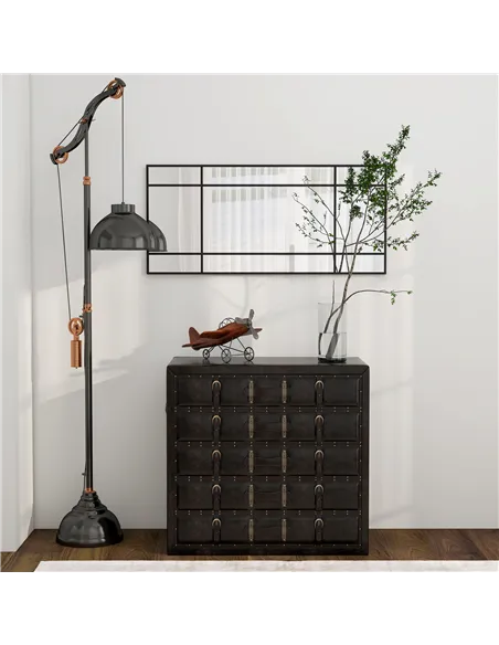 HOMCOM Decorative Grid Wall Mirror, with Back Hooks - Black