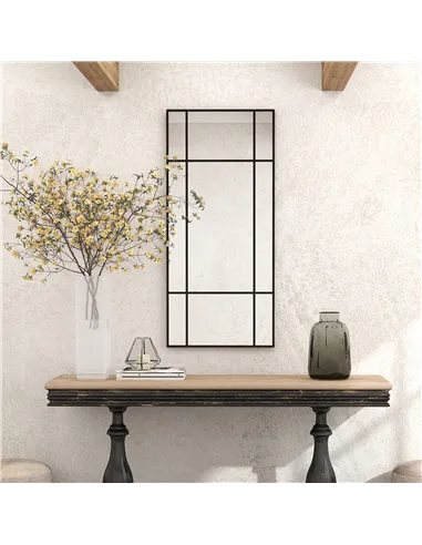 HOMCOM Decorative Grid Wall Mirror, with Back Hooks - Black