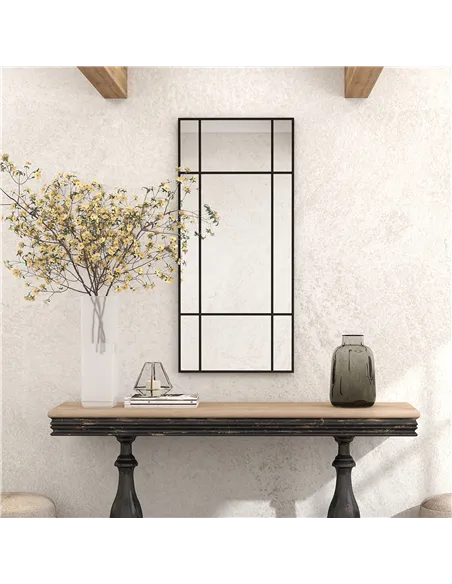 HOMCOM Decorative Grid Wall Mirror, with Back Hooks - Black