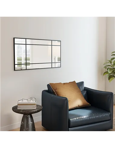 HOMCOM Decorative Grid Wall Mirror, with Back Hooks - Black