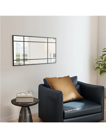 HOMCOM Decorative Grid Wall Mirror, with Back Hooks - Black