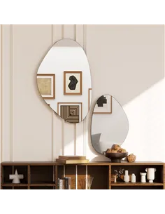 HOMCOM Set of 2 Pebble-Shaped Wall Mirror - Black 2