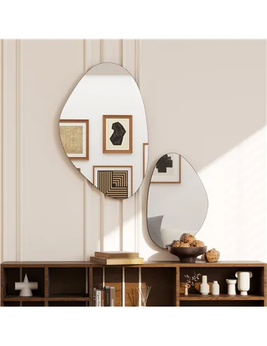 HOMCOM Set of 2 Pebble-Shaped Wall Mirror - Black