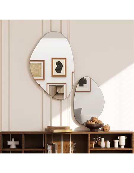 HOMCOM Set of 2 Pebble-Shaped Wall Mirror - Black