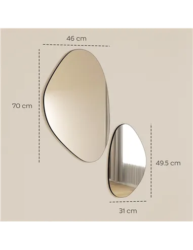 HOMCOM Set of 2 Pebble-Shaped Wall Mirror - Black