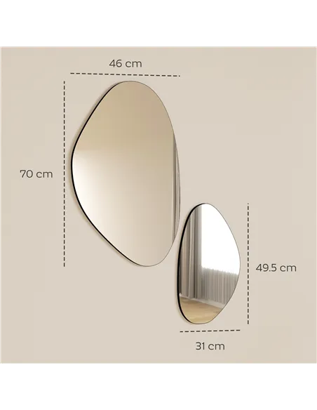 HOMCOM Set of 2 Pebble-Shaped Wall Mirror - Black