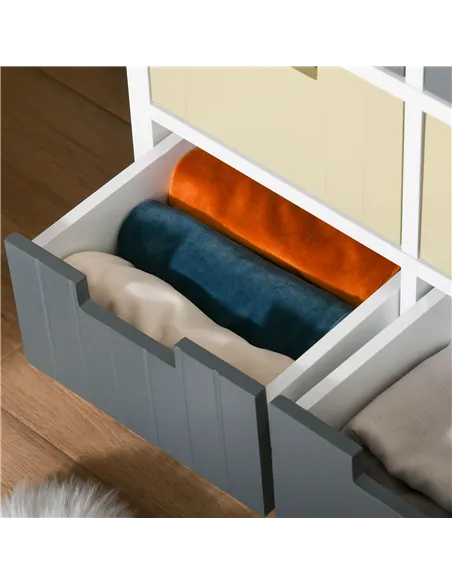 HOMCOM 6 Drawer Storage Tower, Dresser Chest with Wood Top, Organiser Unit for Closets Bedroom Nursery Room Hallway