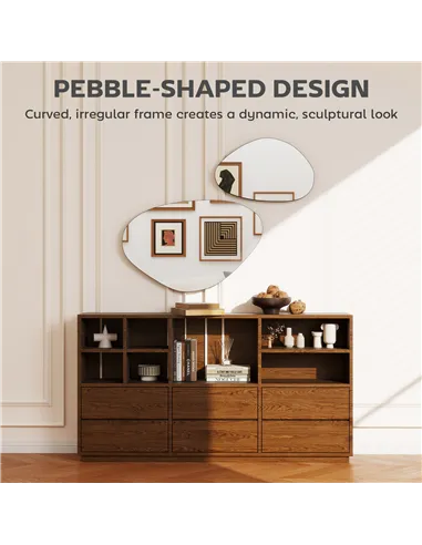 HOMCOM Set of 2 Pebble-Shaped Wall Mirror - Black