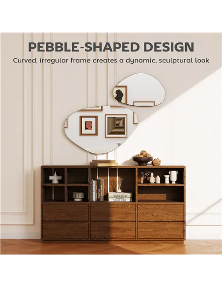 HOMCOM Set of 2 Pebble-Shaped Wall Mirror - Black