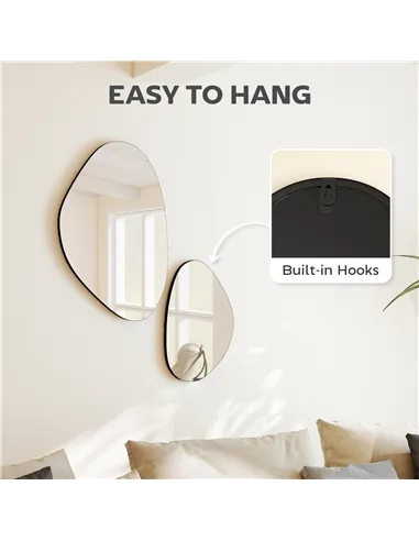 HOMCOM Set of 2 Pebble-Shaped Wall Mirror - Black