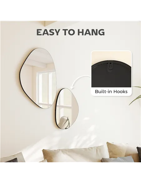 HOMCOM Set of 2 Pebble-Shaped Wall Mirror - Black