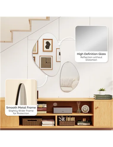 HOMCOM Set of 2 Pebble-Shaped Wall Mirror - Black